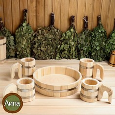 Набор банный Добропаровъ подарочный,1 шт,-поднос,2 шт,-кружки по 0,5 л,2 шт, - кружки по 1