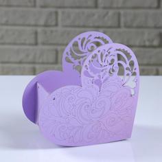 Кашпо деревянное "Сердце ажурное", сиреневый, 18x8.6x14 см No Brand