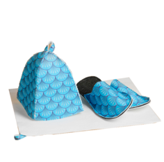Набор для бани с принтом "Водяной дракон": шапка, тапки, коврик, голубой, р. 41-43 Никитинская мануфактура