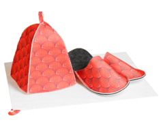 Набор для бани с принтом "Огненный дракон": шапка, тапки, коврик, красный Никитинская мануфактура