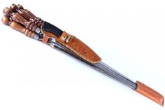 Колчан кожаный c ножом - 6 шампуров с деревянной ручкой для люля - кебаб 14мм - 45 см Shampurs
