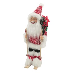 Фигурка новогодняя текстильная Дед Мороз на лыжах красная 40 см No Brand