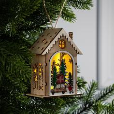 Елочная игрушка Luazon Lighting "Домик с Дедом Морозом и машиной", на батарейках