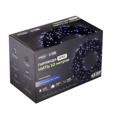 Гирлянда Luazon Lighting "Нить", 10 м, IP44, темная, 100 LED, свеч. бело-синее 220 В