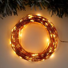 Гирлянда Luazon Lighting "Нить", 20 м, роса, IP20, медная, 200 LED, свеч. теплое белое