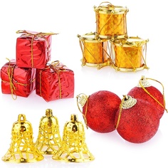 Набор елочных украшений Снеговичок в красном и золотом цветах, 12 шт, в пакете (S1012)