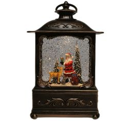 Светильник новогодний фонарь LED WDL2113 Дед Мороз с оленем у ёлки 14957