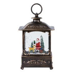 Светильник новогодний LED 2113 Дед Мороз показывает подарок оленю и зайцу 9141 белый