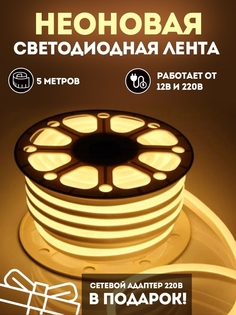 Неоновая лента светодиодная PROgadget подсветка 12V+ блок питания на 220В 5м белый