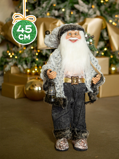 Дед Мороз в Белой Шубке с Фонариком и Хворостом 45 см Maxitoys, MT-150323-1-45, 1 шт