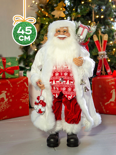 Дед Мороз в Длинной Белой Шубке и Красной Жилетке 45 см Maxitoys, MT-150323-2-45, 1 шт
