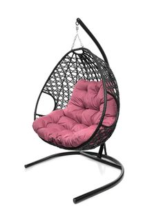 Подвесное кресло чёрное Двойное Премиум 23072010 розовая подушка No Brand