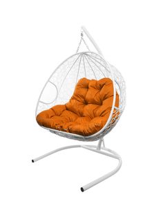 Подвесное кресло белое, Двойное ротанг 23071611 оранжевая подушка No Brand