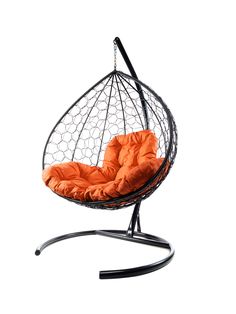 Подвесное кресло чёрное, Big, ротанг 23071481 оранжевая подушка No Brand