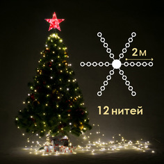 Гирлянда Лучи SH Lights BM12-ILDM240WW-C-4.5V, 12 нитей по 2 м, теплый белый, 8 режимов