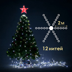 Гирлянда Лучи SH Lights BM12-ILDM240W-C-4.5V, 12 нитей по 2 м, белый, 8 реж., низковольтн.