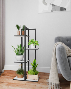 Полка для цветов, ММ, Этажи-4, Белый Бетон, Подставка-Этажи-4-440х240х930-9005-муар-ББП Make Mebel