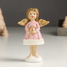 Новогодний сувенир NoBrand 9498884 Девочка-ангел в розовом, с золотой звездой 4х7,5х12 см