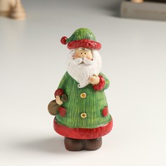 Новогодний сувенир NoBrand 9498910 Дед Мороз в зелёной шубе и колпаке, с мешком 5х6х13 см