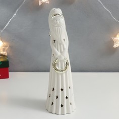 Новогодний сувенир NoBrand 7374117 световой Дедушка Мороз с веночком золото 26х7,5х7,5 см
