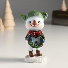 Новогодний сувенир NoBrand 9488446 Снеговичок с чайником на голове, 6х6х11,5 см