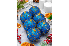 Набор новогодних шаров Elan Gallery 970097 Вензеля, синий, 6 шт, 9,5х9,5 см