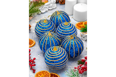 Набор елочных шаров Elan Gallery Полоски, 970099, 6 шт, синий