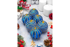 Набор елочных шаров Elan Gallery Полоски, 970100, 6 шт, синий