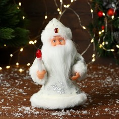 Фигурка новогодняя Зимнее волшебство Дед Мороз В узорчатой шубке 9692499 Белый 19 см No Brand