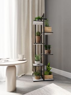 Полка для цветов, ММ, Этажи-6 Белый Бетон, Подставка-Этажи-6-440х240х1390-9005-муар-ББП Make Mebel