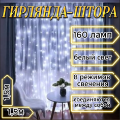 Гирлянда - штора Noel, 1,5*1,5 м, холодный белый свет, 160 Led