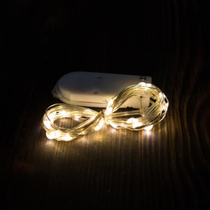 Новогодняя гирлянда Merry Christmas леска 30 LED роса тёплая белая 3м 2хCR2032 7912