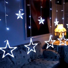 Новогодняя гирлянда Merry Christmas бахрома Звёзды 12 LED белая 3 м 8319