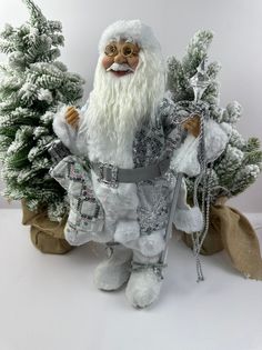 Фигурка новогодняя LED Дед Мороз в серебристой шубе 45х25