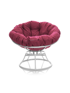 Кресло Папасан с пружинкой без ротанга белое, розовая подушка 23073443 No Brand