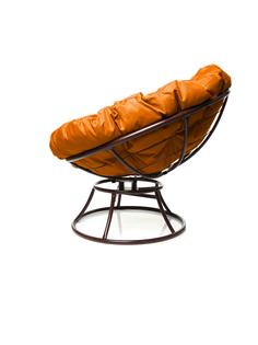 Кресло Папасан с пружинкой без ротанга коричневое, оранжевая подушка 23073454 No Brand