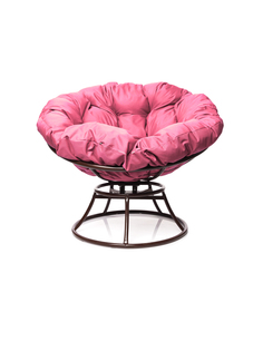 Кресло Папасан с пружинкой без ротанга коричневое, розовая подушка 23073455 No Brand