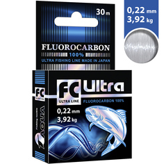 Леска AQUA FC Ultra Fluorocarbon 100% 0,22mm 30m, цвет - прозрачный, test - 3,92kg
