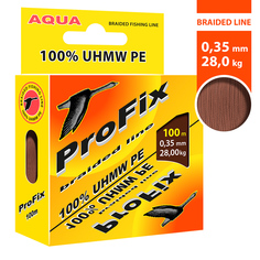 Плетеный шнур AQUA ProFix Brown 0,35mm 100m, цвет - коричневый, test - 28,00kg