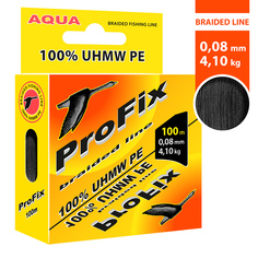 Плетеный шнур AQUA ProFix Black 0,08mm 100m, цвет - черный, test - 4,10kg