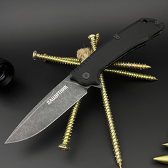 Нож туристический универсальный, клинок 8,6см, рукоять G10, черный Защитник No Brand