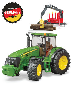 Трактор John Deere, c прицепом, манипулятором и 4 брёвнами Bruder