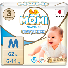 Подгузники одноразовые MOMI Ultra Care 6-11 кг M 62 шт.