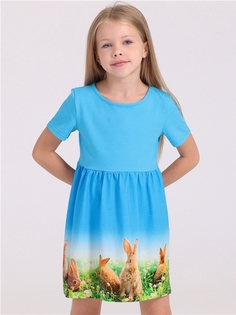 Платье детское Апрель 1ДПК3998804ня, бирюза, кролики, 128