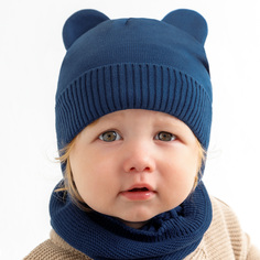 Шапка детская вязаная Amarobaby Pure Love BEAR, цв. синий р. 46-48