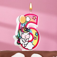 Свеча в торт "Единорог с шариком", цифра 6, розовый, 6,5 см Страна Карнавалия