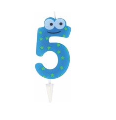 Набор из 12 шт, Свеча-цифра для торта "5" "С глазками", 6 см, ЗОЛОТАЯ СКАЗКА, с держателем