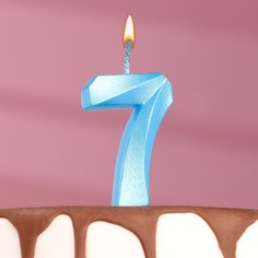 Свеча в торт "Грань", цифра "7", голубой металлик, 6,5 см Страна Карнавалия