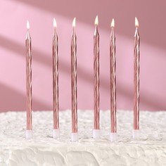 Свечи в торт витые с подставкой, 6 шт, 14 см, розовый блик Страна Карнавалия