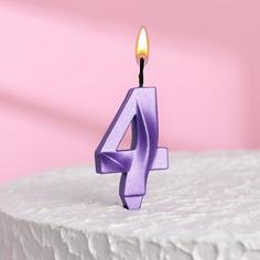 Свеча в торт "Грань", цифра "4", фиолетовый металлик, 6,5 см Страна Карнавалия